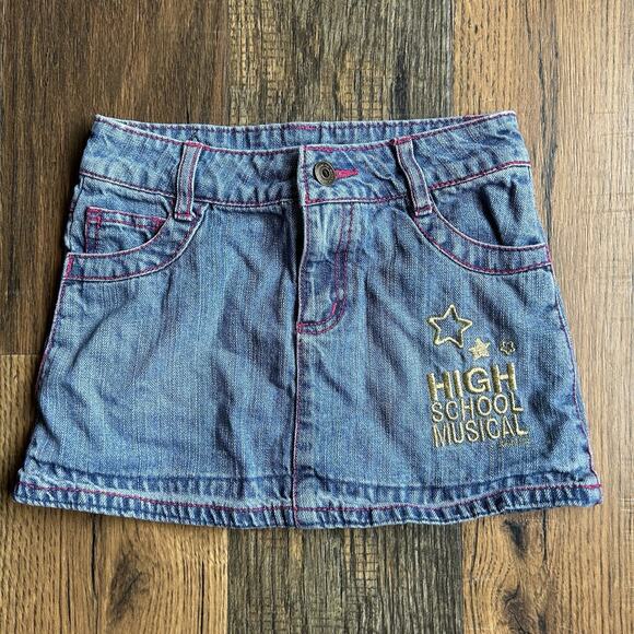 Y2K High School Musical Embroidered Denim Skirt Girls Size 7 Blue Jean Mini - Picture 1 of 7